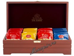 Подарочный набор Ти Тэнг  чай черный в пакетиках 4 вида (Деревянная шкатулка, синяя)