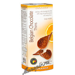 Шоколадные чипсы Belgian Chocolate Thins Апельсин 80 гр